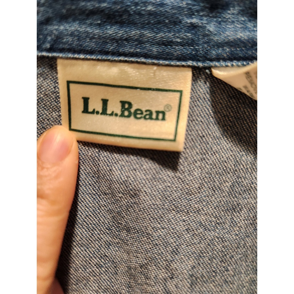L.L.Bean Women's Denim‎ Chambray Shirt Large Short Sleeve Button Front - Picture 3 of 6